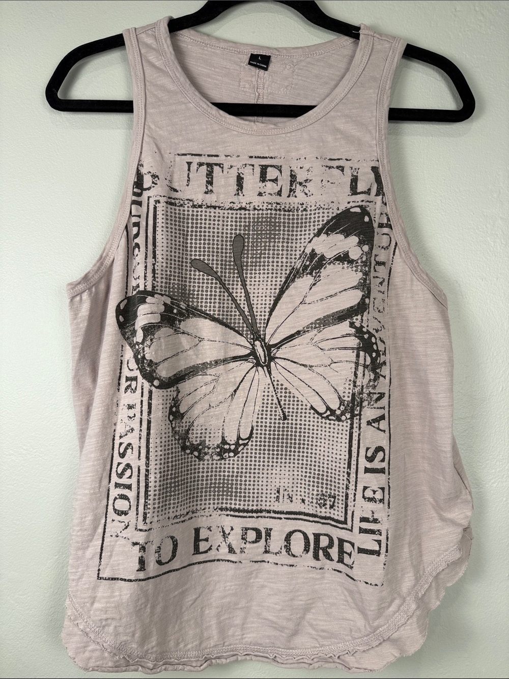 Ananda Vibes Butterfly Graphic Tank Top Size L